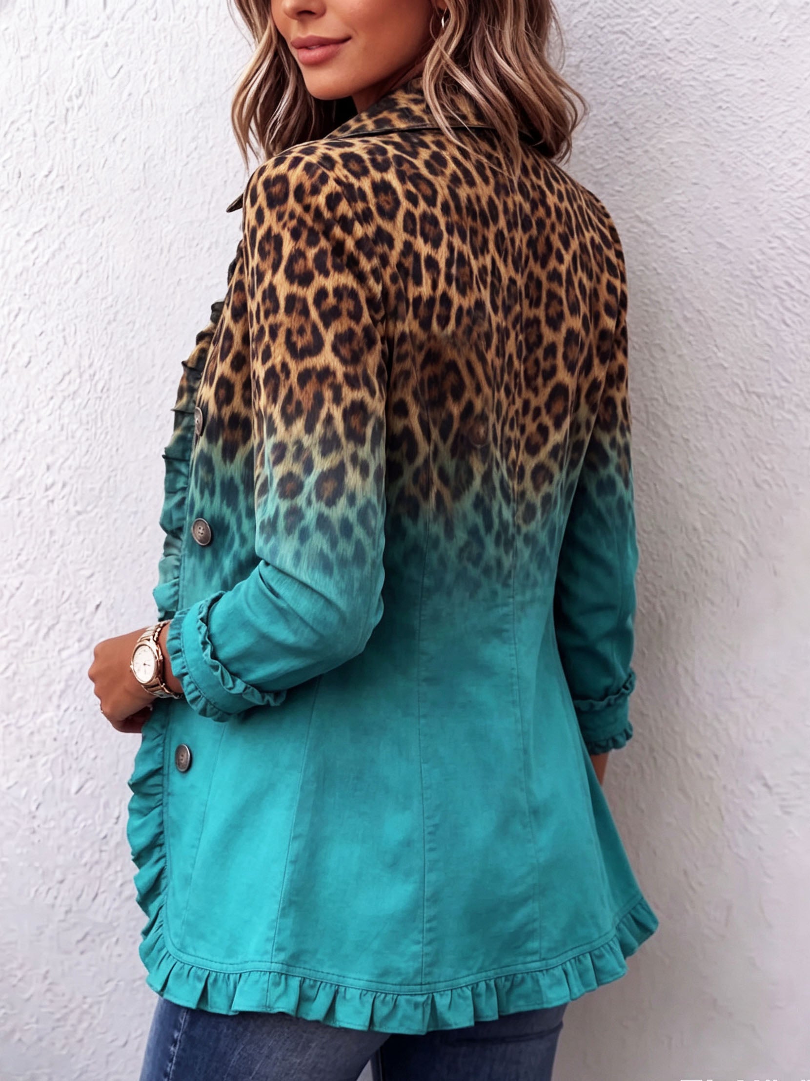 Mercedes | Leopard Gradient Blazer Jacket with Ruffles