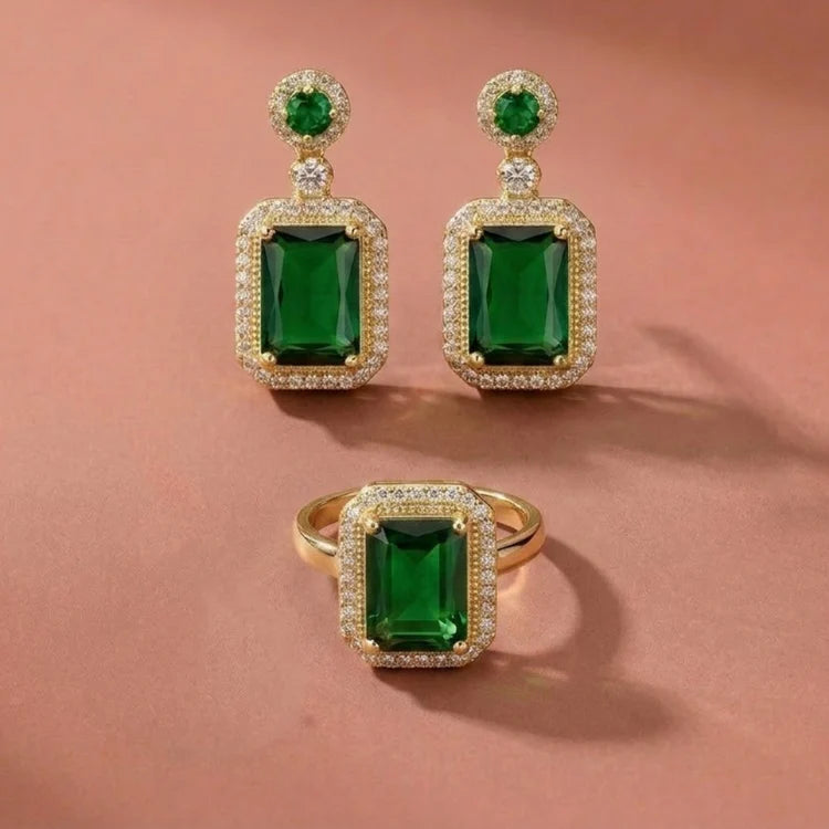 Dianna™ | Emerald Necklace, Earrings & Ring Set