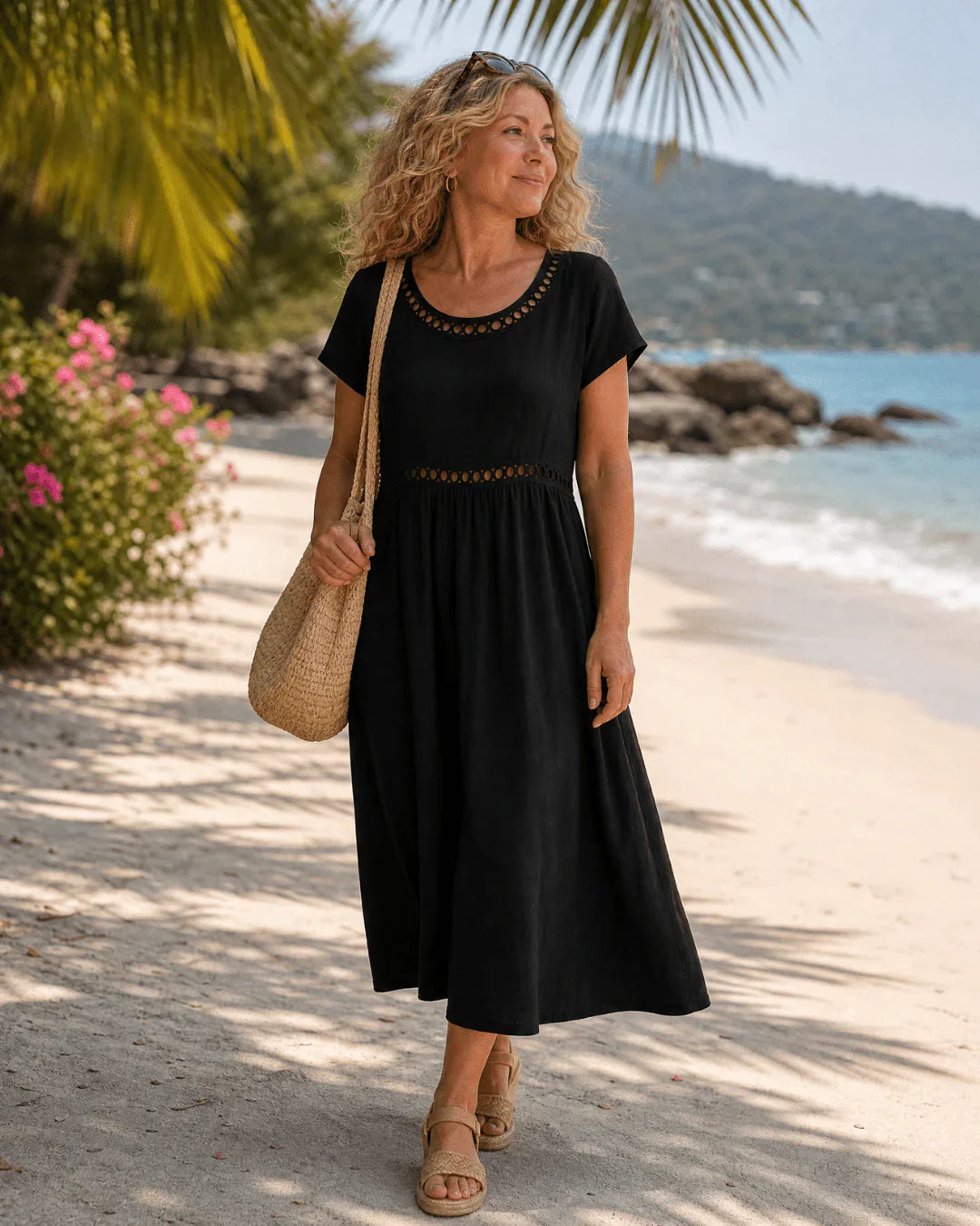 Elin | Embroidered Midi Dress in Cotton and Linen