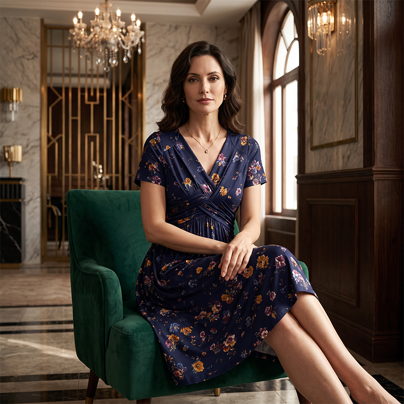 Adeline™ | Women's V-Neck Floral Print Dress