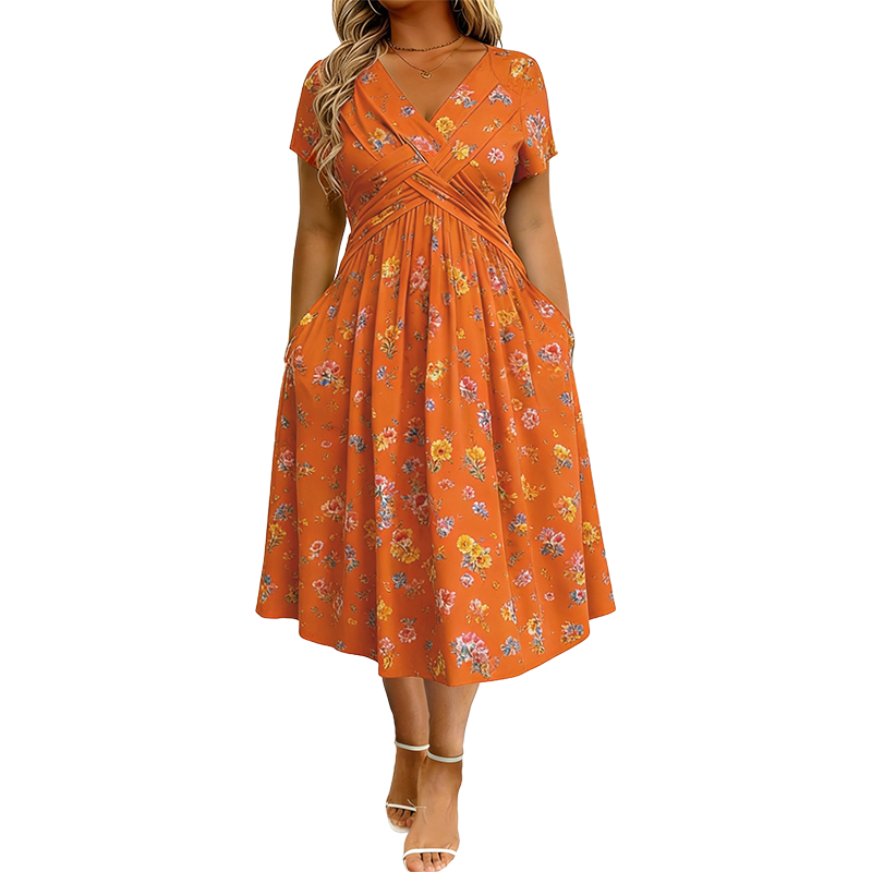 Adeline™ | Women's V-Neck Floral Print Dress