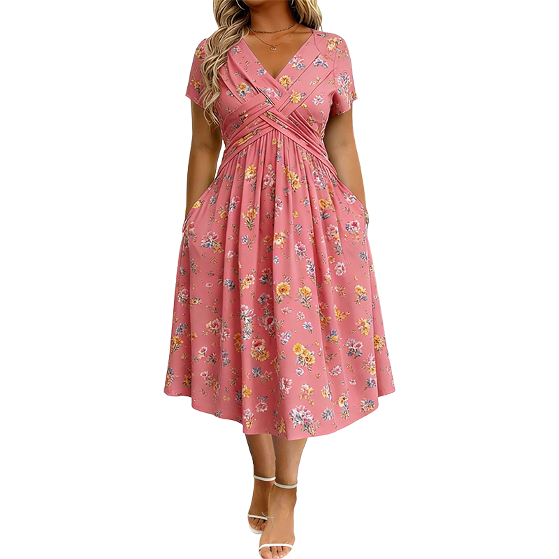 Adeline™ | Women's V-Neck Floral Print Dress