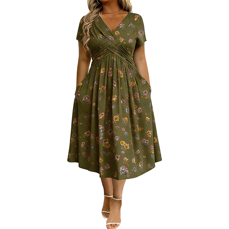 Adeline™ | Women's V-Neck Floral Print Dress