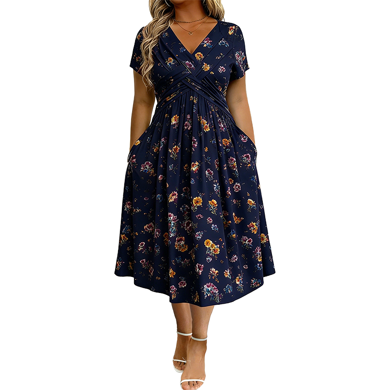 Adeline™ | Women's V-Neck Floral Print Dress