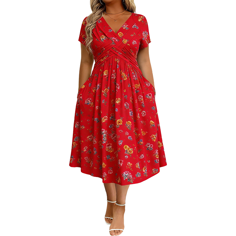 Adeline™ | Women's V-Neck Floral Print Dress